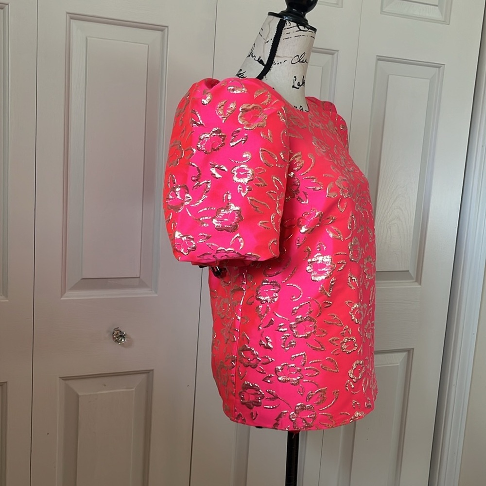 NWT Lilly Pulitzer Pratt Puff sleeve pink gold brocade top Sz XS SM - Picture 8 of 13